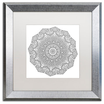 Ahrens 'The Sigh Mandala Line Art' Art, Silver Frame, White Matte, 16"x16"