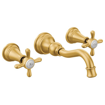 Moen Weymouth Brushed Gold Two-Handle Wall Mount Bathroom Faucet