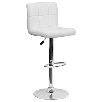 Flash Furniture 25.25"-34" Adjustable Swivel Quilted Vinyl Bar Stool in White