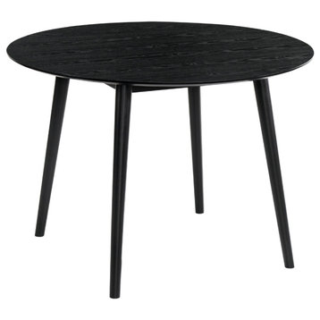 Round Dining Table With Wood And Tapered Legs Black - Saltoro Sherpi