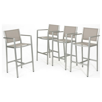 GDF Studio Tammy Coral Outdoor Mesh 29.50" Barstools With Rust-Proof Frame, Set of 4