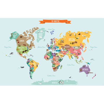 Countries of The World Map, Peel and Stick Vinyl Poster Sticker, Small