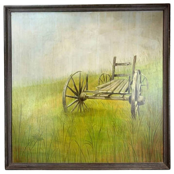 Original Oil Painting Framed Carriage Vintage Wheel Signed