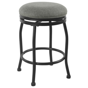 Metal Counter Stool With Swivelling Fabric Padded Seat, Gray And Black