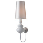 HomeRoots Furniture - HomeRoots 9" x 9" x 29" White, Fabric, Carbon Steel, Wall Lamp - Idea wall lamp has polished illustrious styling, in white or chrome. The elegant ceramic body and elongated slim shade give a clean elegant feel. Perfect addition to vanity or hotel guest rooms, living room or hallways for a chic and striking look. Bulbs not included. Bulbs sold separately, Max Watt 40 W, Size E26, Type A19. UL approved and listed.