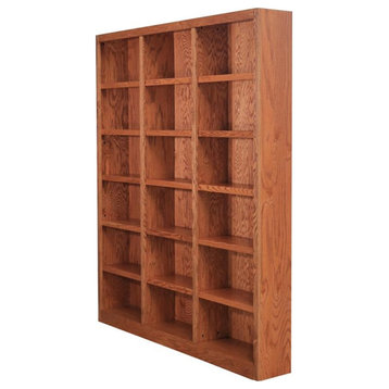 Bowery Hill Traditional 84" Tall 18-Shelf Triple Wide Wood Bookcase in Dry Oak