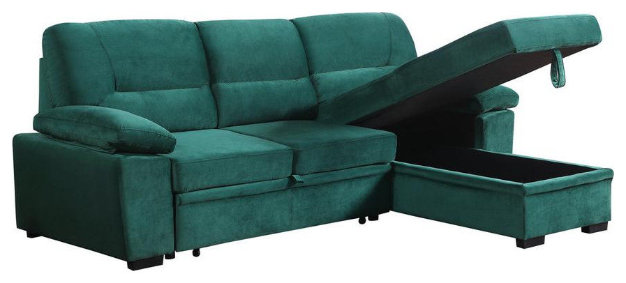 Kipling Green Woven Fabric Reversible Sleeper Sectional Sofa Chaise ...