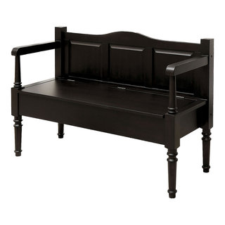 Transitional Style Wooden Bench With Storage and Arms, Dark Walnut ...