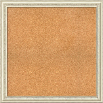 Framed Cork Board, Country White Wash Wood, 36x36