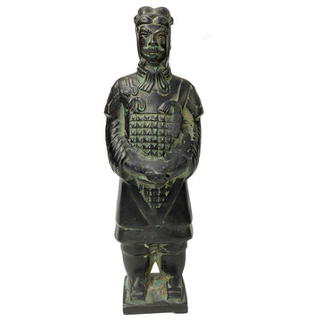 Chinese Black Green Rustic Ancient Artistic Terra Cotta Soldier Figure Hws2451