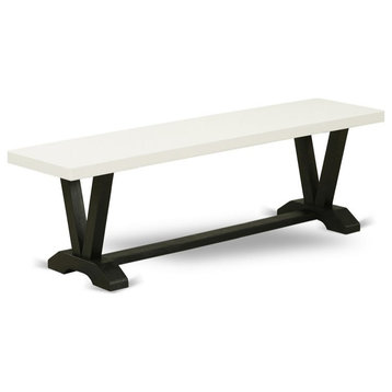 East West Furniture V-Style 15x60" Wood Dining Bench in Black/Linen White