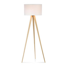 Maya Tripod Floor Lamp, White and Light Oak