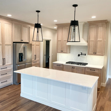 White Oak and Painted White Island Open Concept Kitchen