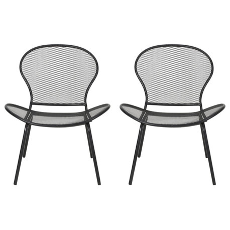 Bernice Modern Outdoor Iron Club Chair, Set of 2, Matte Black