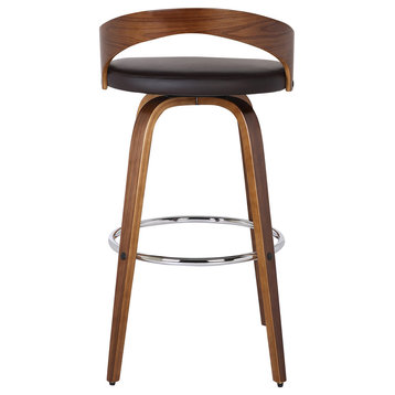 Mahan 26" Counterstool, Walnut Wood Finish With Brown Faux Leather
