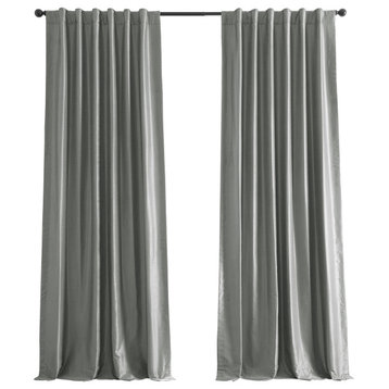 Blackout Vintage FauxDupioni Silk Curtain, Single Panel, Silver, 50"x96"