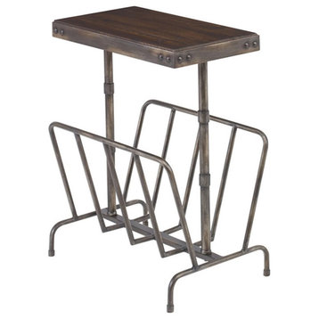 Home Square Magazine Rack End Table in Warm Walnut and Gray - Set of 2