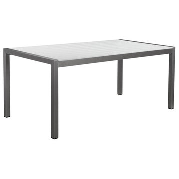 Benzara BM287828 Outdoor Dining Table, Polyresin Top, Gray Aluminum Frame