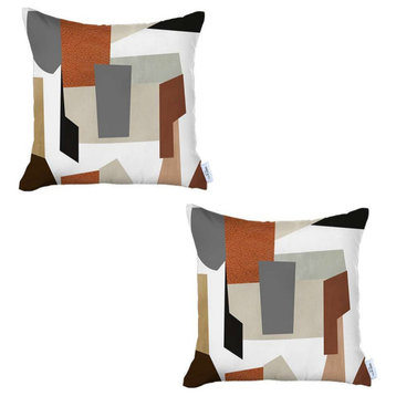Set of 2 Ivory And Orange Geometric Pillow Covers