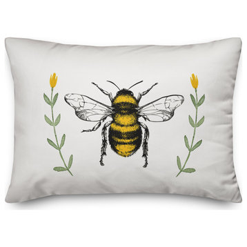 Bee Watercolor Flowers 14x20 Spun Poly Pillow