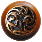 Notting Hill Decorative Hardware - Tiger Lily Wood Knob, Antique Brass, Cherry Wood Finish, Antique Copper - Projection: 1-1/8"