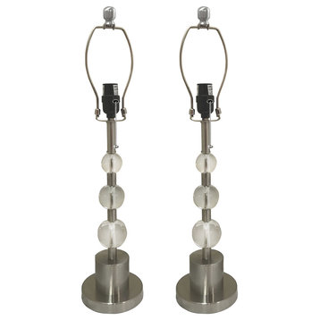 Lamp Bases, Crystal Accents, Matching Harp and Finial, Brush Nickel, Set of 2