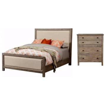 Home Square 2-Piece Set with Classic Queen Bed & 4 Drawer Chest in Natural Gray
