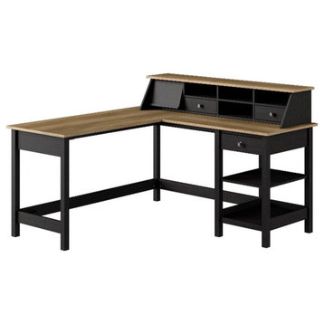 Pemberly Row 60W L Shaped Computer Desk in Vintage Black and Reclaimed Pine