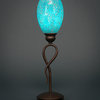 Leaf Mini Table Lamp In Bronze, 5" Turquoise Fusion Glass