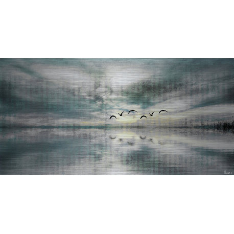 "Birds Skylight" Painting Print on Brushed Aluminum, 24"x12"