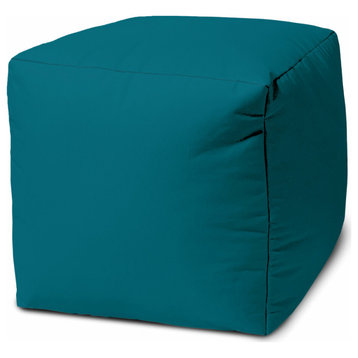17" Cool Dark Teal Solid Color Indoor Outdoor Pouf Ottoman