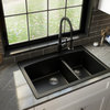 Karran Drop-In Quartz 33" 1-Hole 60/40 Double Bowl Kitchen Sink, Black
