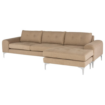 Colyn Reversible Sectional, Burlap Fabric/Brushed Stainless Steel Legs