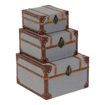Set of 3 Grey Wood Traditional Box, 8", 10", 12" 54070