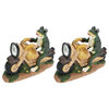 60900, 2-Pack Set Frog on a Motorcycle Solar LED Accent Light Statue 10" Length