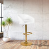 White Vinyl Adjustable Barstool with Rounded Mid-Back and Gold Base