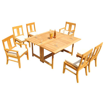 7-Piece Outdoor Teak Patio Dining Set: 60" Square Butterfly Table, 6 Osbo Chairs