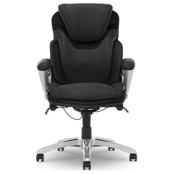 Modern Office Chair, Bonded Leather Seat With Lumbar Cushioned Back, Black