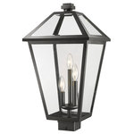 Z-Lite - Talbot 3 Light Outdoor Post Mount Fixture in Black - Light up an exterior front or back walkway with a classic fixture reflecting a charming village theme. Made from Midnight Black metal and clear beveled glass panels this three-light outdoor post mount fixture delivers a fresh upgrade with a square post mount and an artistic industrial-inspired aesthetic.andnbsp