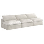 Meridian Furniture - Cozy Velvet Upholstered Comfort Modular Armless Sofa, Cream - Bring home this Cozy armless sofa for a fresh new look. Embrace casual elegance with this Cozy velvet cloud-like comfort modular fiber-filled seating option. Handsome from all angles, this piece features soft cream velvet upholstery to make it an easy fit in any room. This modular piece can be combined with other items in the Cozy collection to create a seating group of your dreams. The cushions on this piece are exceptionally comfortableand filled with fiber for luxury that you deserve as you rest and relax.