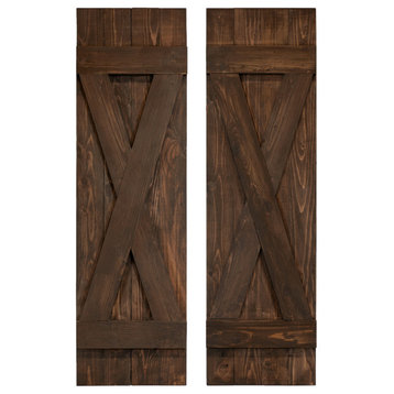 X Board and Batten Exterior Shutters Pair, Coffee Brown, 60"