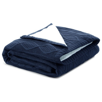 Navy Blue Knitted Acrylic Solid Color Throw Blanket