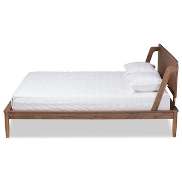 Sadler Mid-Century Modern Ash Walnut Brown Finished Wood Full Size Platform Bed