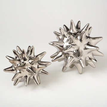 Luxe Silver Metallic Spiked Ceramic Ball, 4-Piece Set