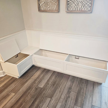 Custom Shaker Banquette Seating with Lift-Up Hinges for Storage