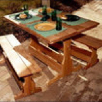 Red Cedar Rectangular Trestle Picnic Table with 2 Benches, 4'