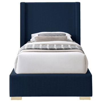 Royce Linen Upholstered Bed, Navy, Twin