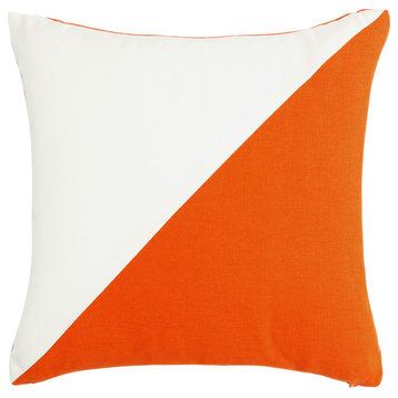 Duo Persimmon and Cream Throw Pillow Cover, 18"X18"