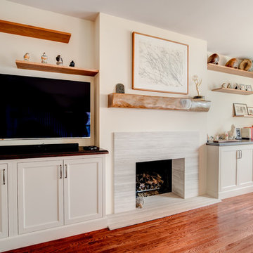 Wooden Mantel and Stone Fireplace Surround