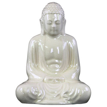 Ceramic Meditating Buddha Figurine, White, Large